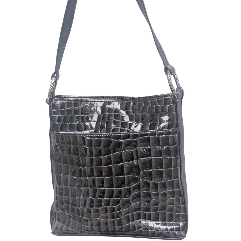 Brighton Navy Blue Croc Embossed Leather Crossbody Organizer Bag D888069 - Picture 7 of 9